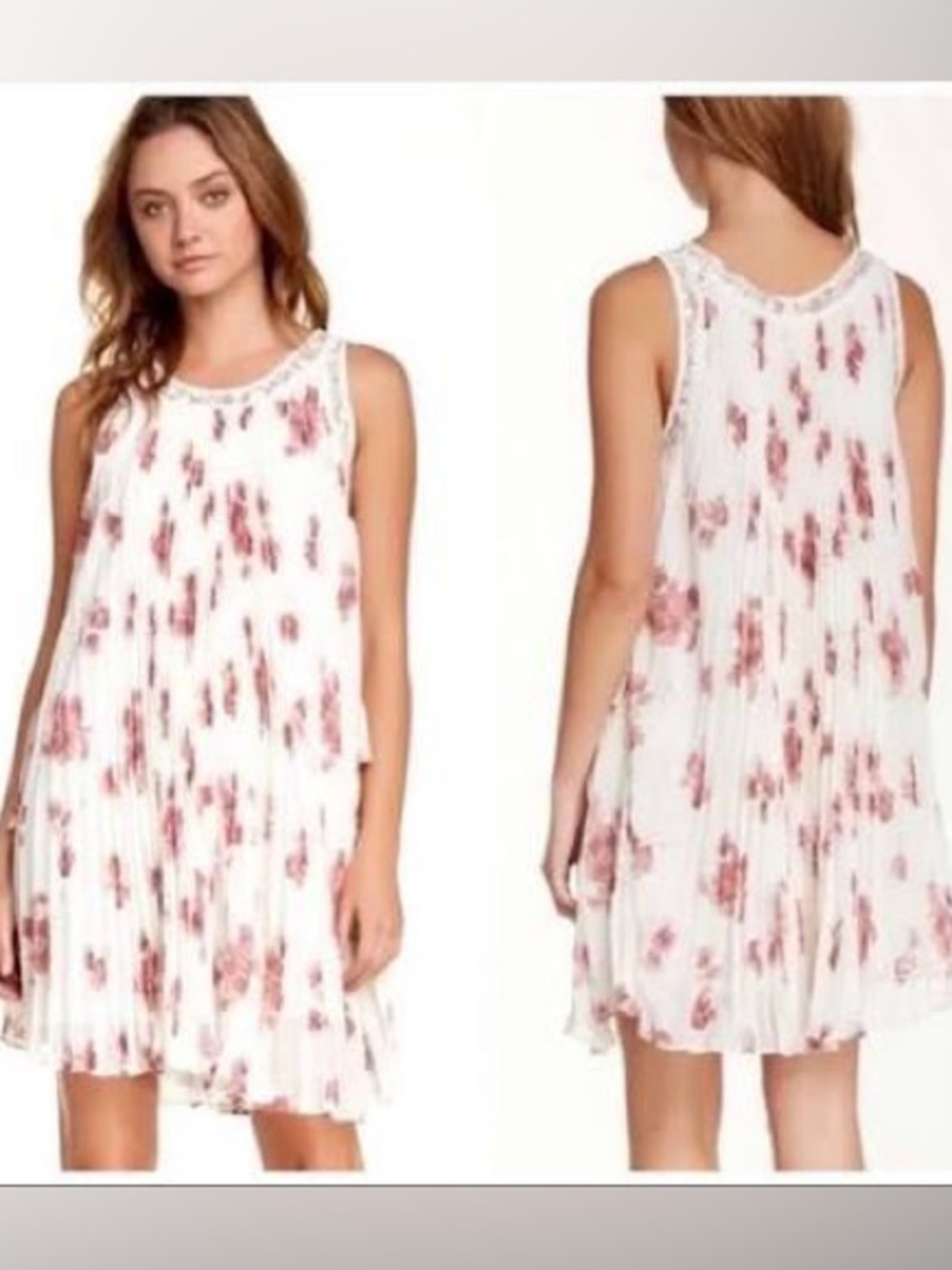 Free people Floral Pleated Sleeveless Shift Dress - lace side panels